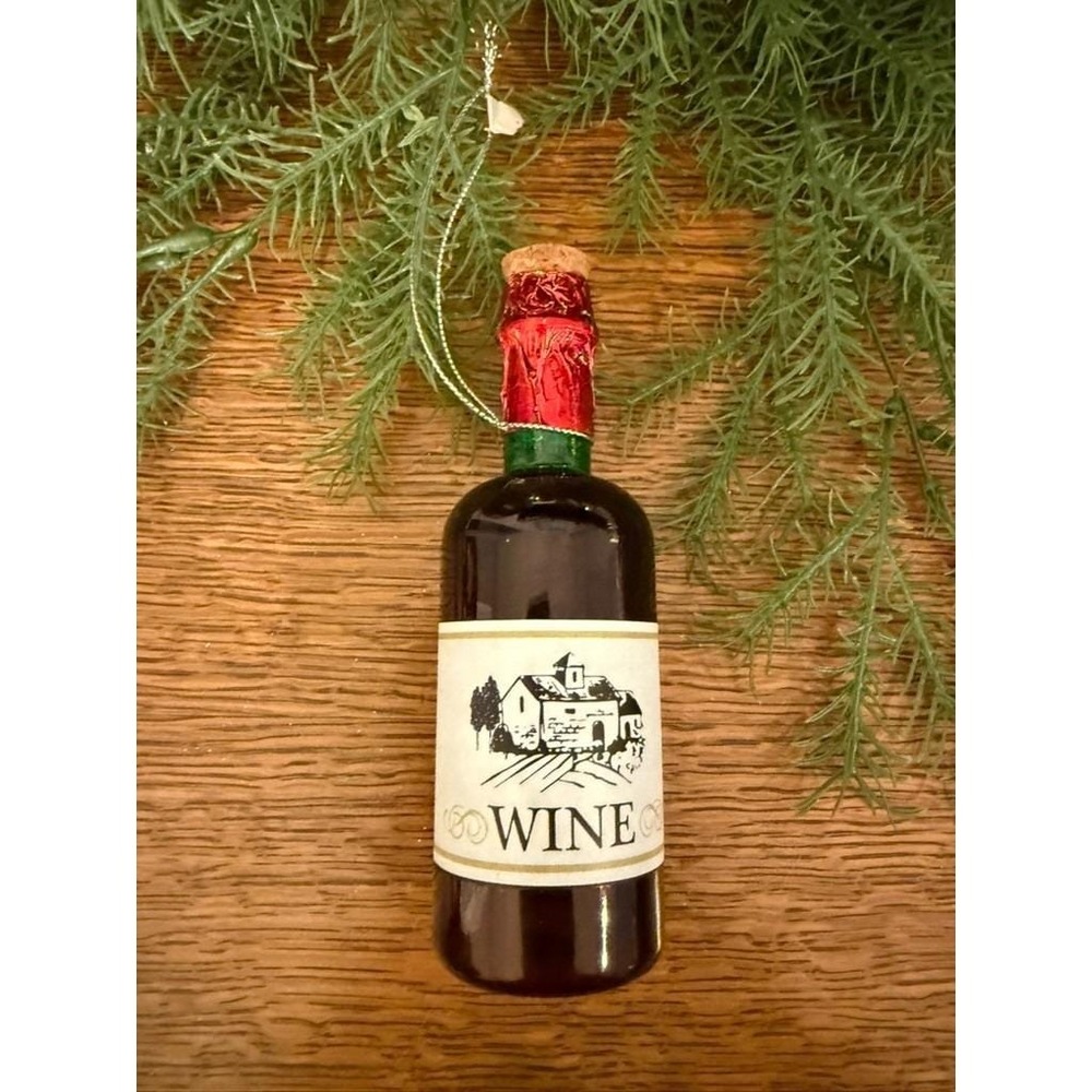 Vintage Wine Bottle Ornament Glass 6" Red Foil Cork Rustic Christmas Décor‎